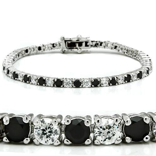 Alamode Rhodium Brass Bracelet with AAA Grade CZ in Black Diamond - Alamode