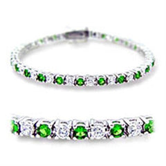 Alamode Rhodium Brass Bracelet with Synthetic Spinel in Emerald - Flyclothing LLC