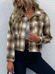 Plaid Button-Up Dropped Shoulder Shacket - Flyclothing LLC