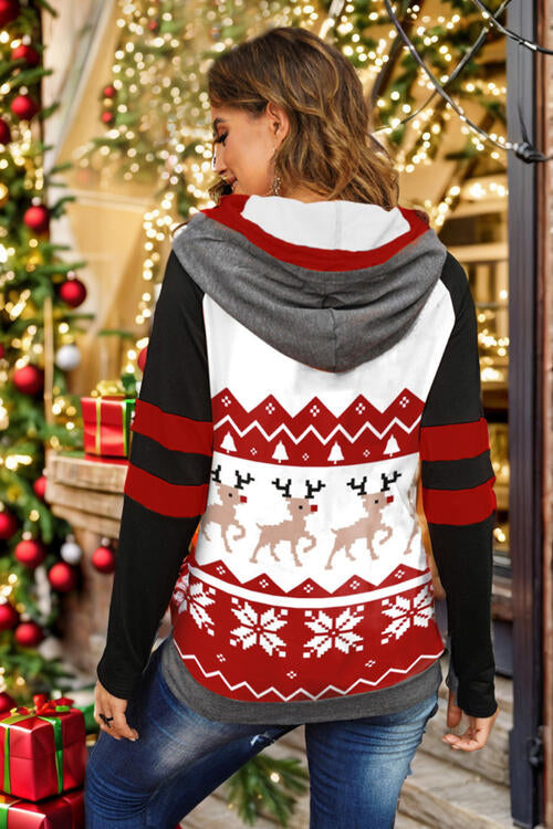 Double Take Full Size Christmas Drawstring Long Sleeve Hoodie - Flyclothing LLC