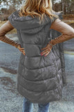 Longline Hooded Sleeveless Puffer Vest - Flyclothing LLC