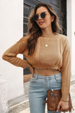 Cropped Round Neck Dropped Shoulder Pullover Sweater - Flyclothing LLC