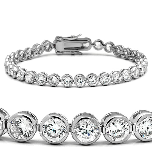 Alamode Rhodium Brass Bracelet with AAA Grade CZ in Clear - Flyclothing LLC