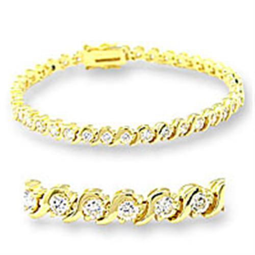 Alamode Gold Brass Bracelet with AAA Grade CZ in Clear - Flyclothing LLC