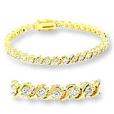 Alamode Gold Brass Bracelet with AAA Grade CZ in Clear - Flyclothing LLC