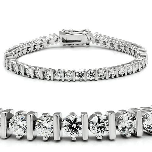 Alamode Rhodium Brass Bracelet with AAA Grade CZ in Clear - Flyclothing LLC