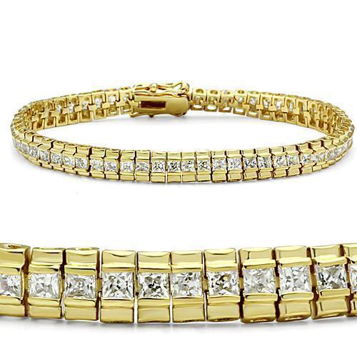 Alamode Gold Brass Bracelet with AAA Grade CZ in Clear - Flyclothing LLC