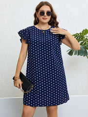 Plus Size Polka Dot Round Neck Dress - Flyclothing LLC