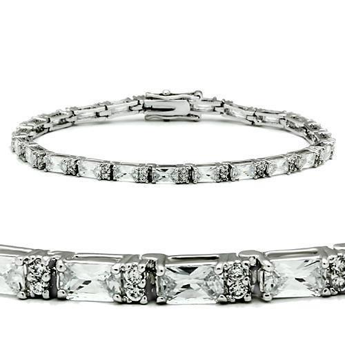 Alamode Rhodium Brass Bracelet with AAA Grade CZ in Clear - Flyclothing LLC