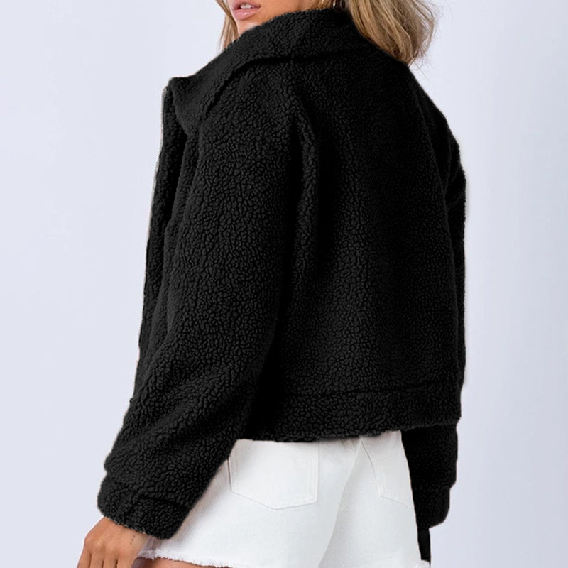 Long Sleeve Collared Neck Sherpa Jacket - Flyclothing LLC