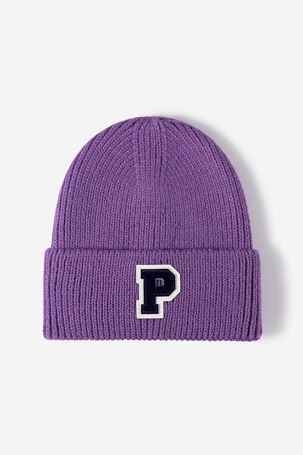 Letter Patch Cuffed Knit Beanie - Flyclothing LLC