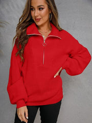 Half Zip Dropped Shoulder Sweater - Flyclothing LLC