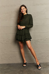 Leopard Smock Waist Long Sleeve Dress - Flyclothing LLC