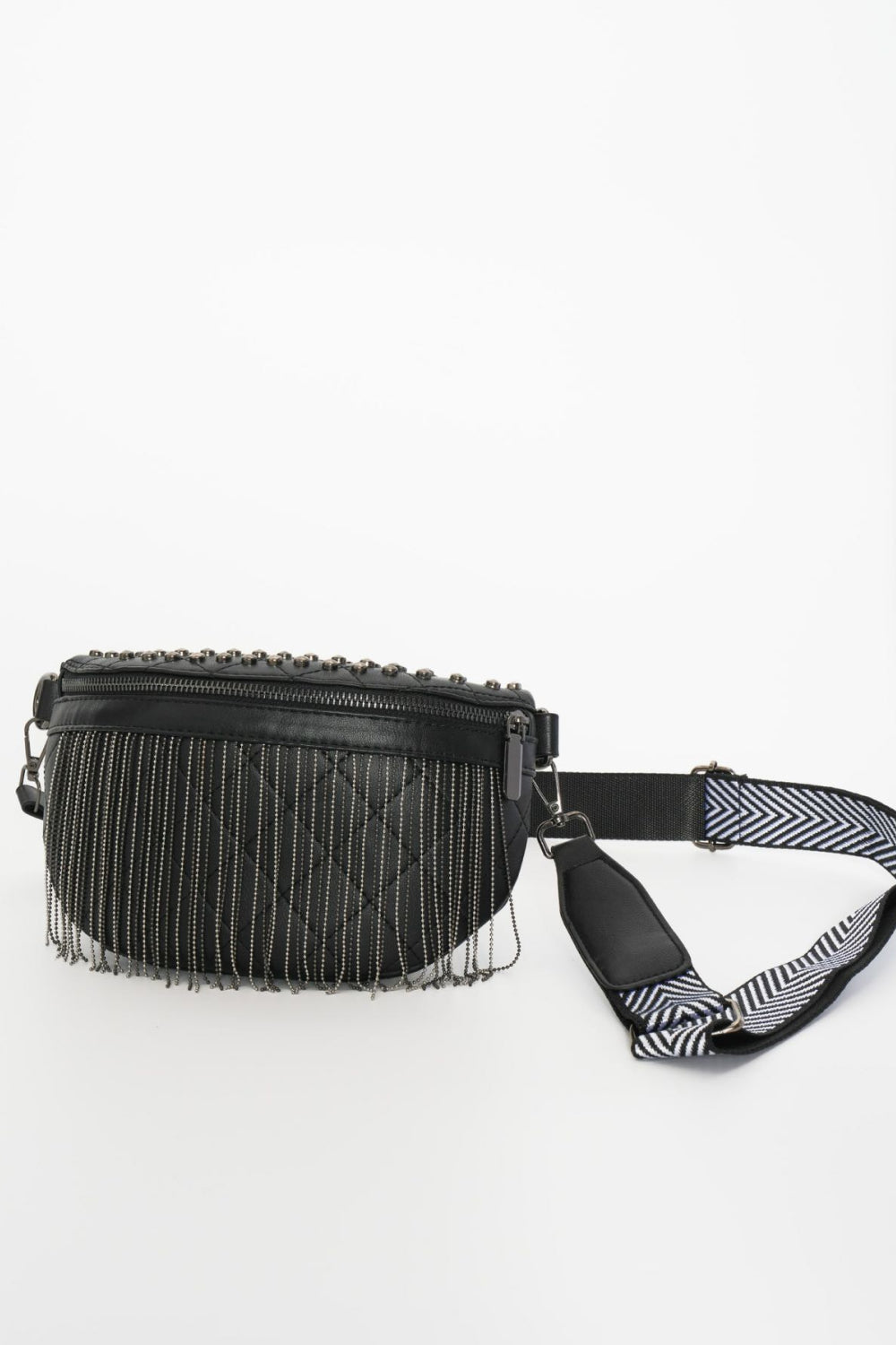 PU Leather Studded Sling Bag with Fringes - Flyclothing LLC