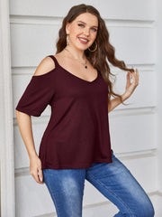 Plus Size V-Neck Cold-Shoulder Blouse - Flyclothing LLC