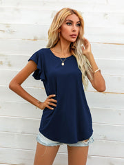 Round Neck Butterfly Sleeve Top - Trendsi