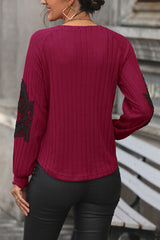 Ribbed Lace Detail V-Neck Sweater - Flyclothing LLC