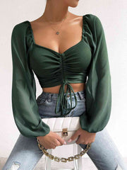 Drawstring Sweetheart Neck Cropped Top - Flyclothing LLC