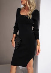 Rib-Knit Slit Sweater Dress - Flyclothing LLC