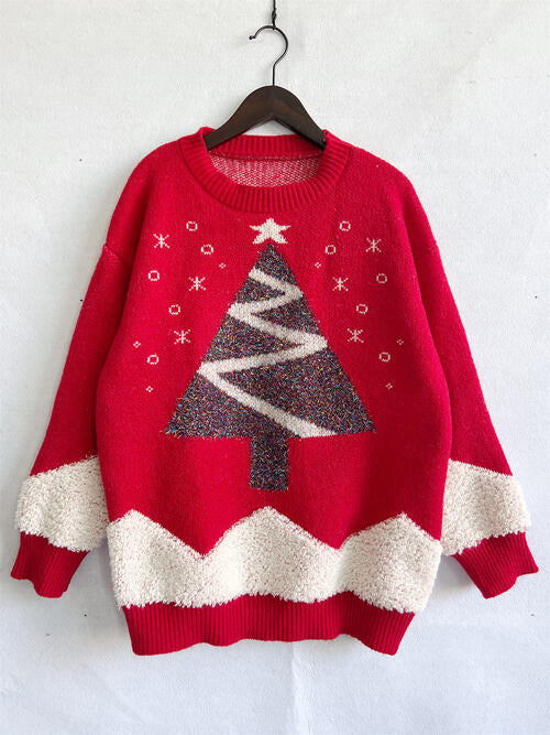 Christmas Tree Graphic Dropped Shoulder Sweater - Flyclothing LLC