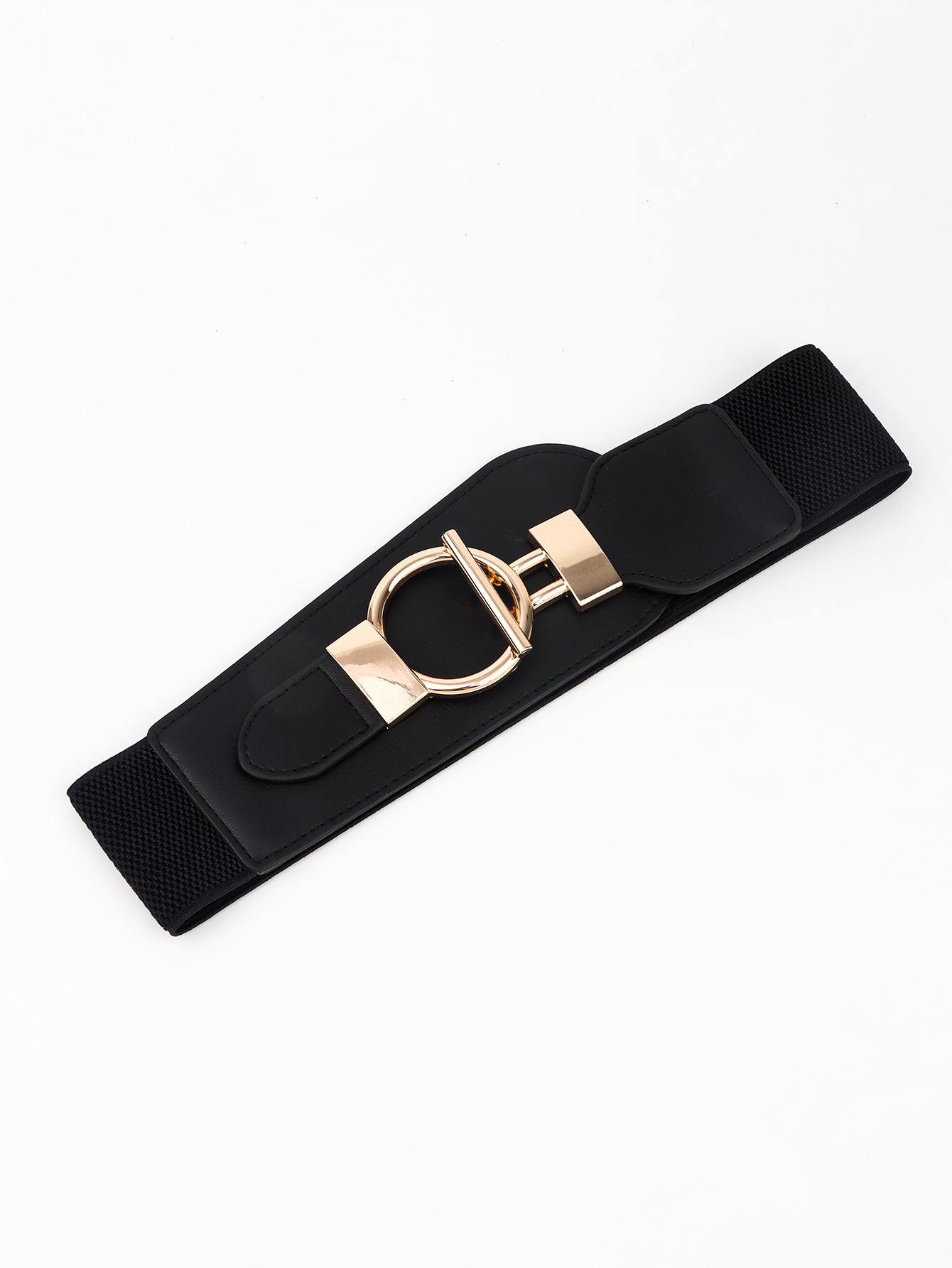 PU Elastic Wide Belt with Alloy Buckle - Flyclothing LLC