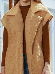 Fuzzy Collared Neck Button Up Vest Coat - Flyclothing LLC