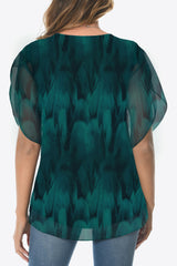 Printed Round Neck Curved Hem Blouse - Flyclothing LLC