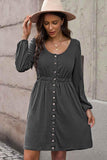 Scoop Neck Empire Waist Long Sleeve Mini Dress - Flyclothing LLC