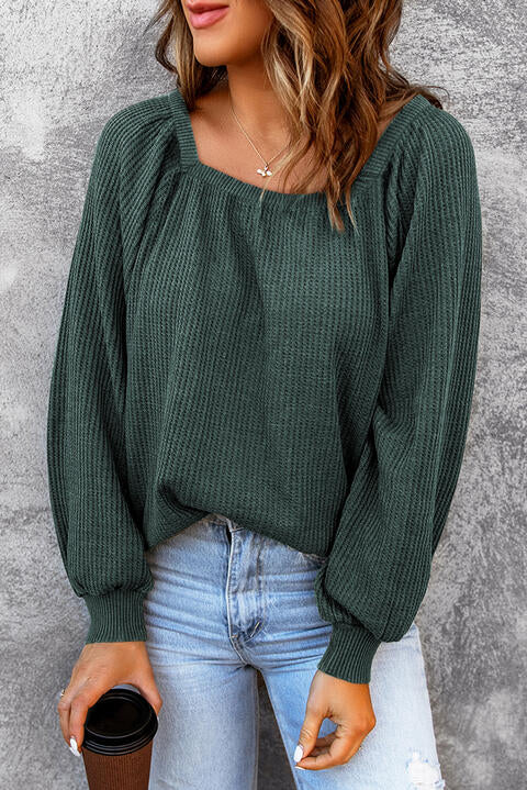 Square Neck Waffle-Knit Top - Flyclothing LLC