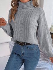 Cable-Knit Turtleneck Sweater - Flyclothing LLC