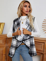 Plaid Open Front Vest - Flyclothing LLC