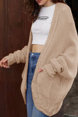 Cable-Knit Open Front Cardigan with Pockets - Trendsi