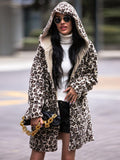 Leopard Hooded Coat with Pockets - Trendsi