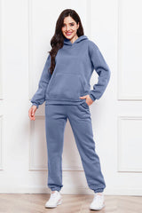 Drop Shoulder Long Sleeve Hoodie and Pants Set - Flyclothing LLC