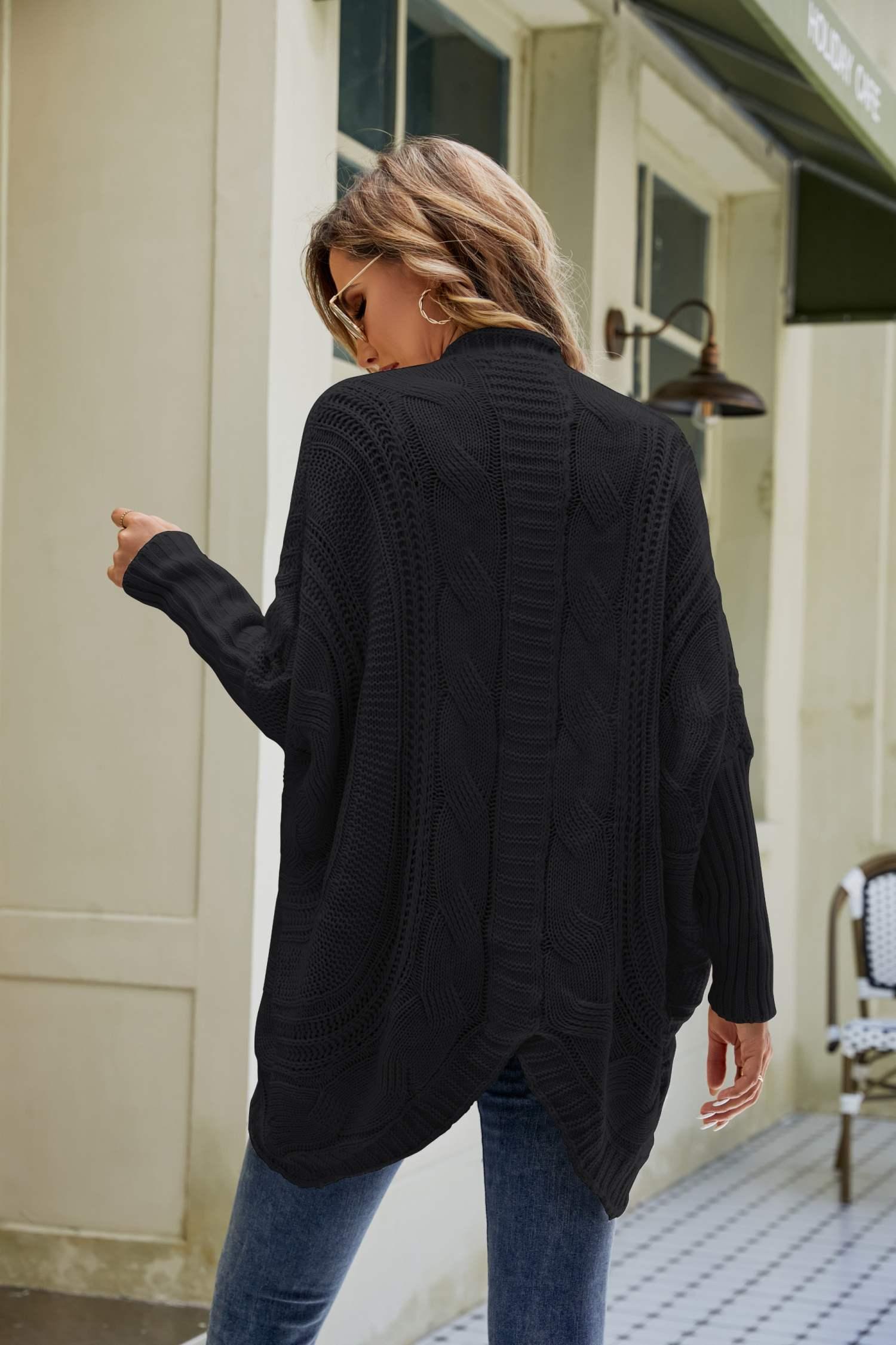 Mixed Knit Open Front Dolman Sleeve Cardigan - Flyclothing LLC