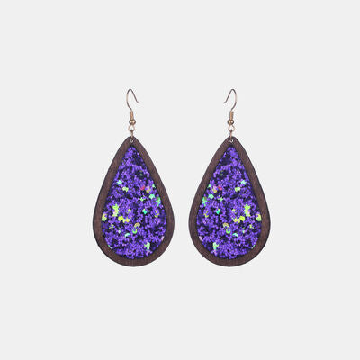 Sequin Wood Teardrop Earrings - Flyclothing LLC