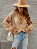 Heathered Lantern Sleeve Cardigan - Trendsi