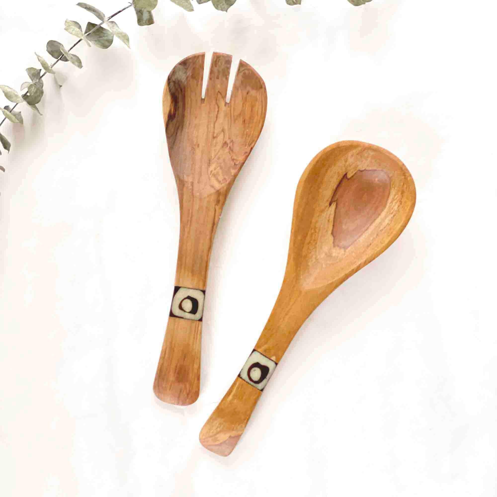 Olive Wood Serving Set, Small with Batik Inlay - Jedando