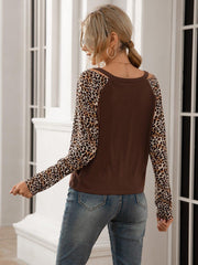 Leopard Twist Front Cold-Shoulder Tee - Trendsi