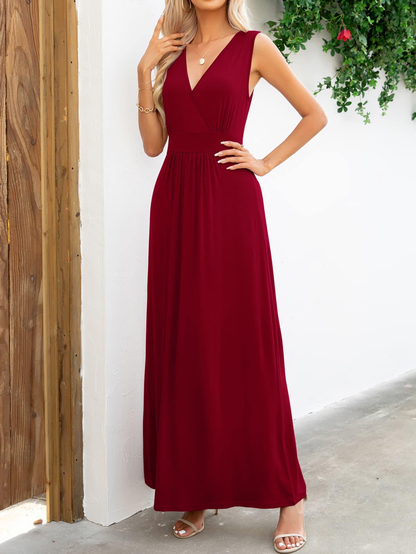 Surplice Neck Sleeveless Maxi Dress - Flyclothing LLC