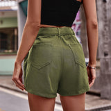 Belted Denim Shorts with Pockets - Trendsi