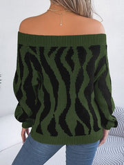 Off-Shoulder Animal Print Long Sleeve Sweater - Flyclothing LLC