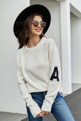 Round Neck Dropped Shoulder Sweater - Flyclothing LLC