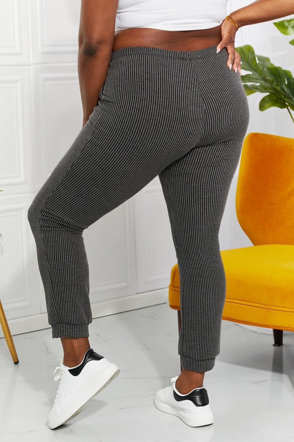 Blumin Apparel Full Size Easy Living Ribbed Joggers - Trendsi