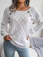 Decorative Button Cable-Knit Sweater - Flyclothing LLC