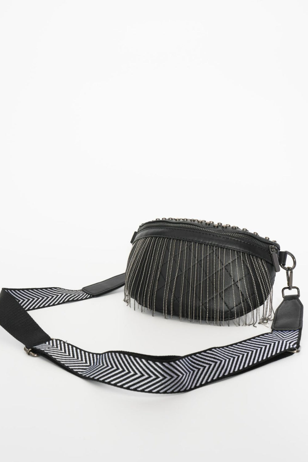 PU Leather Studded Sling Bag with Fringes - Flyclothing LLC