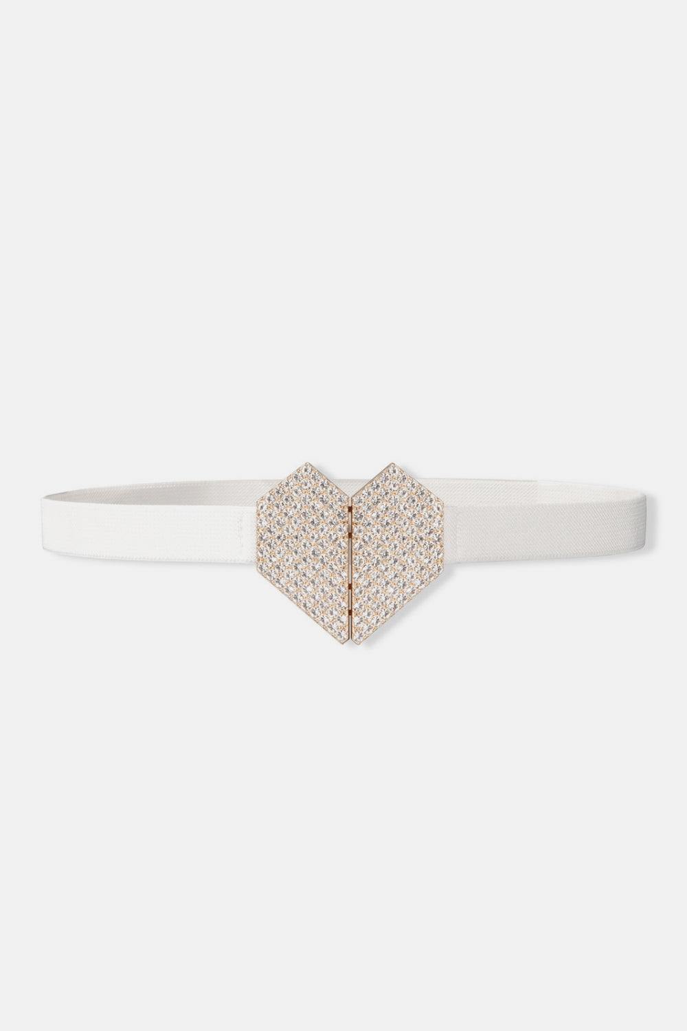 Rhinestone Heart Buckle Elastic Belt - Trendsi