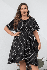 Plus Size Polka Dot Flutter Sleeve Dress - Flyclothing LLC