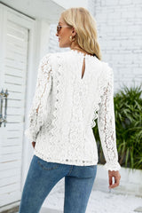 V-Neck Flounce Sleeve Lace Top - Flyclothing LLC