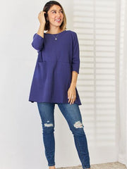 Pocketed Round Neck Half Sleeve Blouse - Flyclothing LLC